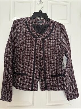 Covington Burgundy and Black Tweed Collarless Jacket